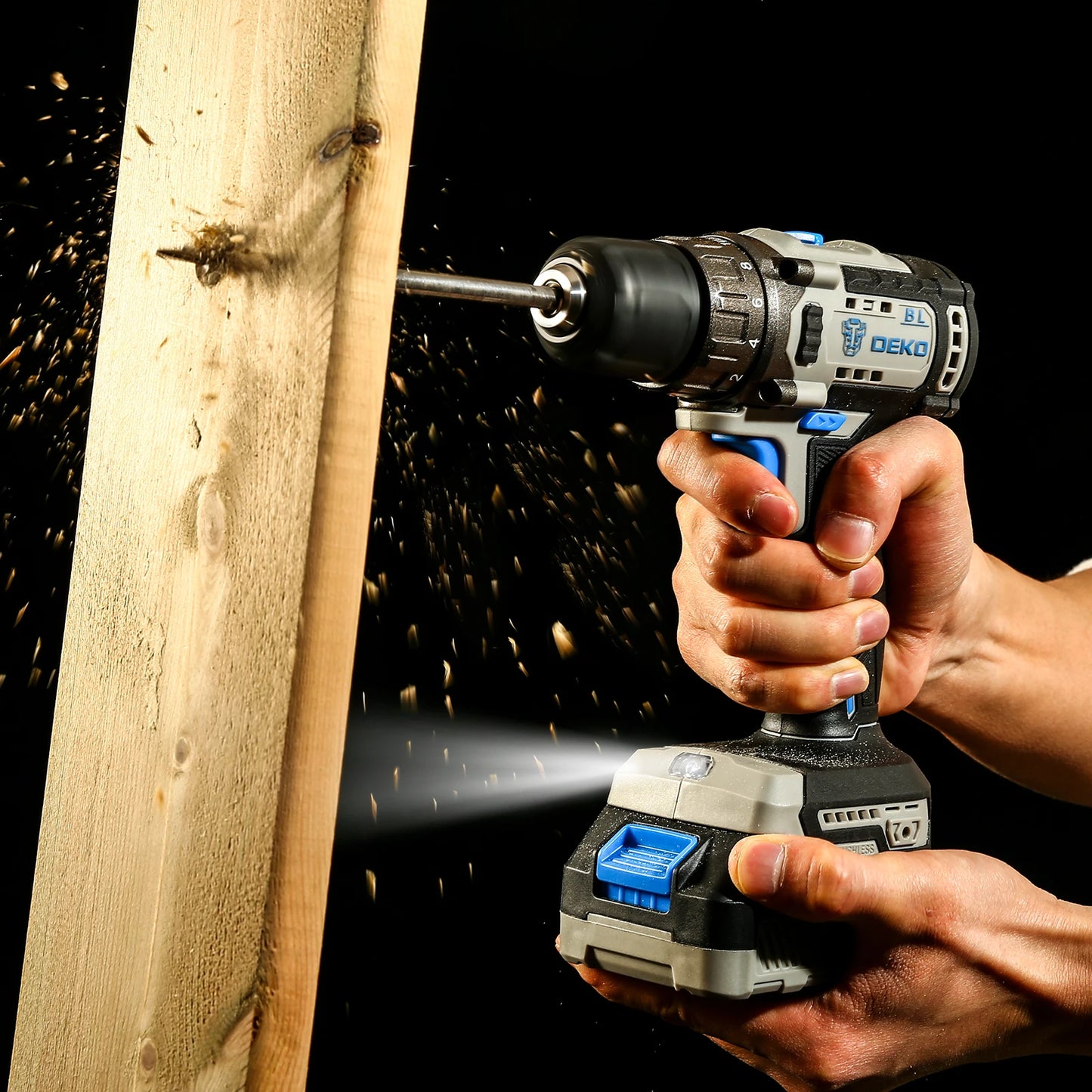 DEKO 20V Brushless Cordless Drill Combo – 2-Speed Mini Power Tool for Woodworking
