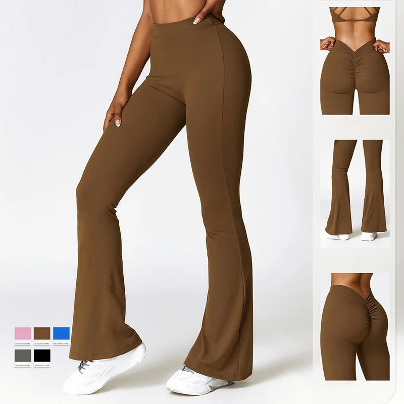 V Back Scrunch Flares Leggings for Women - High Waist Yoga Pants for Gym & Fitness