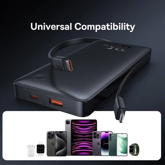 Baseus Duo 10000mAh Power Bank – 22.5W PD Fast-Charge with Dual Cables