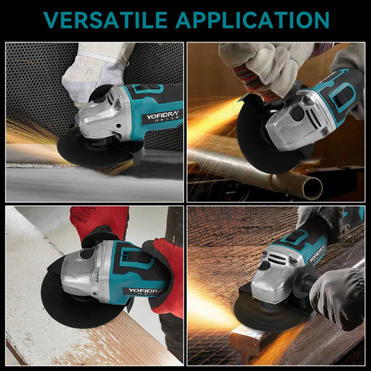 YOFIDRA 3000W 125mm Brushless Electric Angle Grinder – Metal & Wood Cutting, Grinding & Polishing Tool for Makita Battery Pin