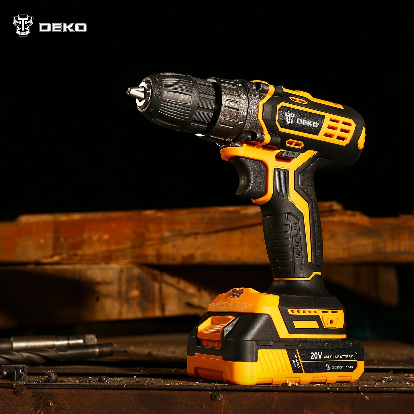 DEKO 20V Cordless Drill – Rechargeable 2-Speed Electric Screwdriver with Lithium Battery for Household Use