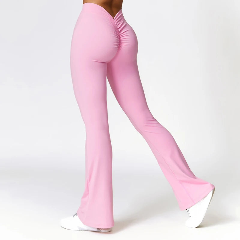 V Back Scrunch Flares Leggings for Women - High Waist Yoga Pants for Gym & Fitness