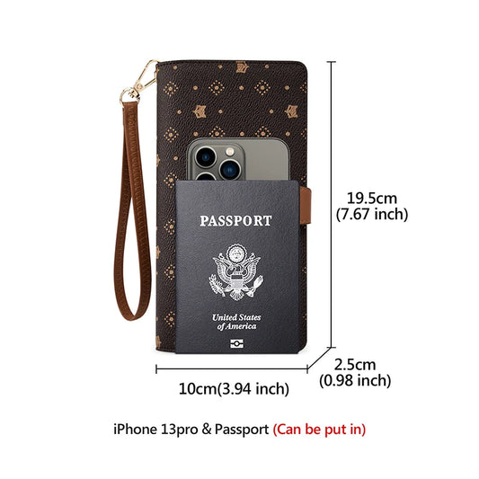 FOXER Women Long Wallet & Passport Holder - Stylish Clutch with Wrist Strap