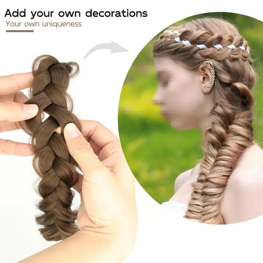 Synthetic 16-Inch Black Braided Headband with Elastic Band for Women