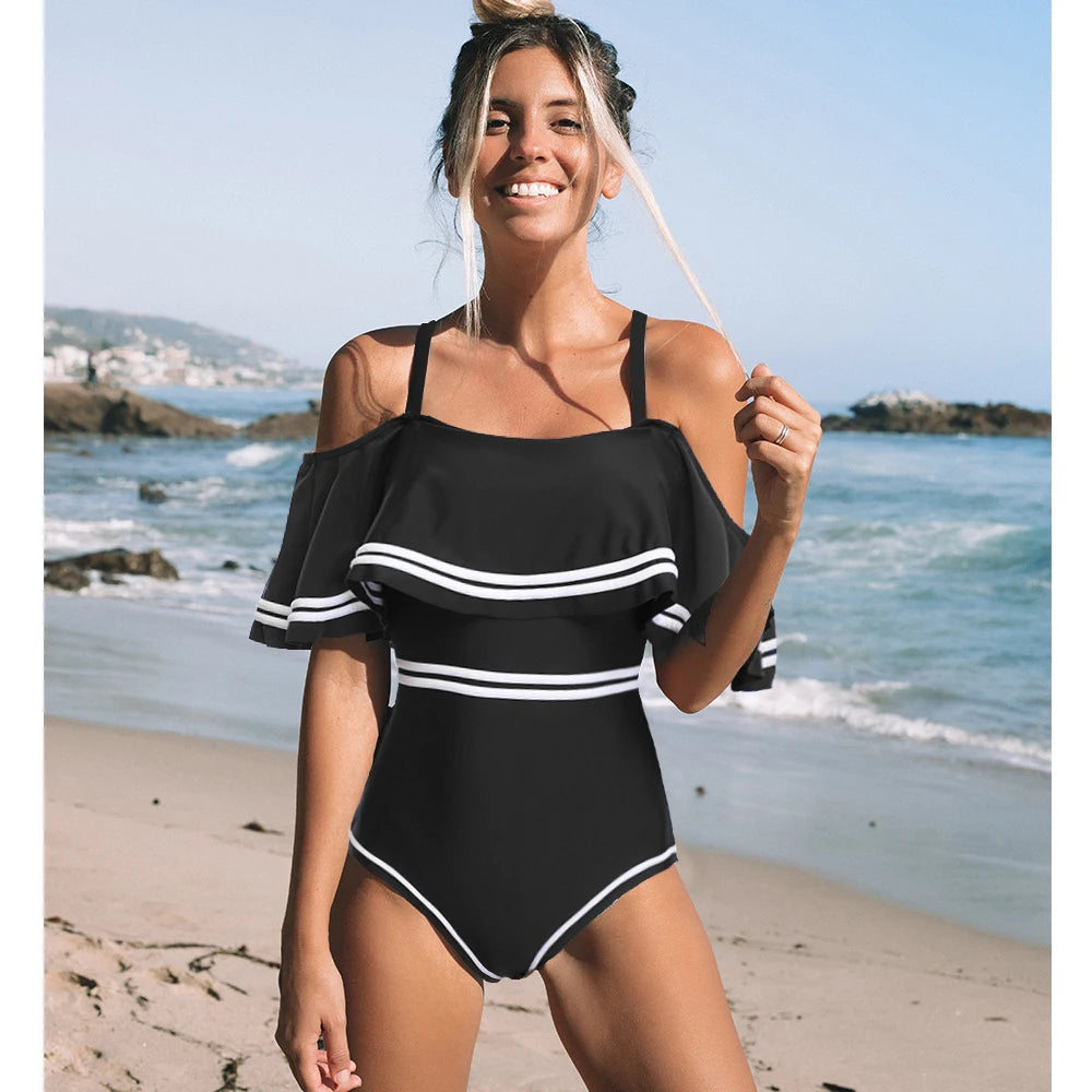 Retro Luxe Off-Shoulder One-Piece Swimsuit