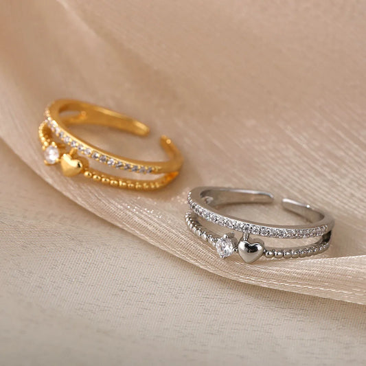 Zircon Heart Rings for Women - Double Stackable Bridal Sets & Engagement Jewelry