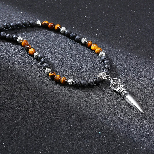 Tibetan Buddhist Phurba Kilaya Magic Dagger with Tiger’s Eye Lava Stone Necklace for Men