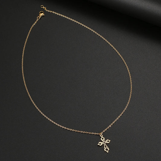 Vintage Stainless Steel Cross Pendant Chain Choker Necklace for Women - Gothic Fashion Jewelry