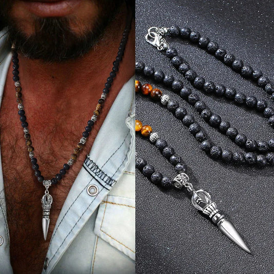 Tibetan Buddhist Phurba Kilaya Magic Dagger with Tiger’s Eye Lava Stone Necklace for Men