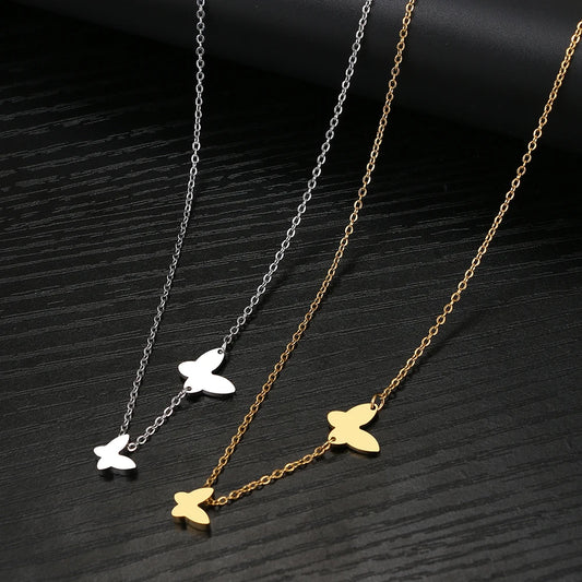 Delicate Stainless Steel Butterfly Pendant Necklace for Women - Elegant Fashion Jewelry Gift