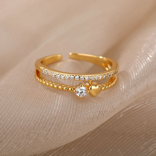 Zircon Heart Rings for Women - Double Stackable Bridal Sets & Engagement Jewelry