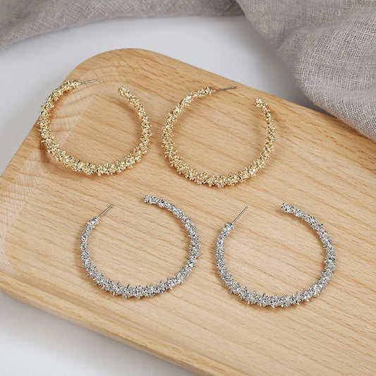 Fashion Hoop Earrings with Rhinestone - Big Circle Gold Color Loop Earrings for Women