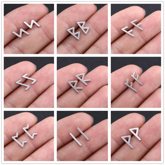 Skyrim Nordic Runes Letter Earring Amulet - Stainless Steel Stud Jewelry for Women and Girls