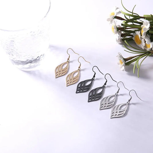Skyrim Stainless Steel Symmetrical Geometry Drop Earrings - Golden Black Statement Jewelry for Women