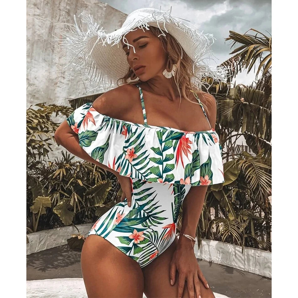 Retro Luxe Off-Shoulder One-Piece Swimsuit