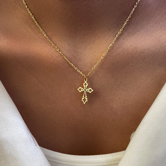 Vintage Stainless Steel Cross Pendant Chain Choker Necklace for Women - Gothic Fashion Jewelry