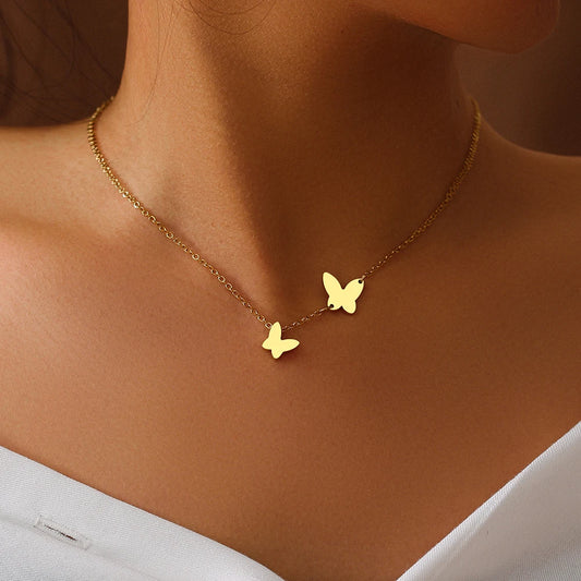 Delicate Stainless Steel Butterfly Pendant Necklace for Women - Elegant Fashion Jewelry Gift