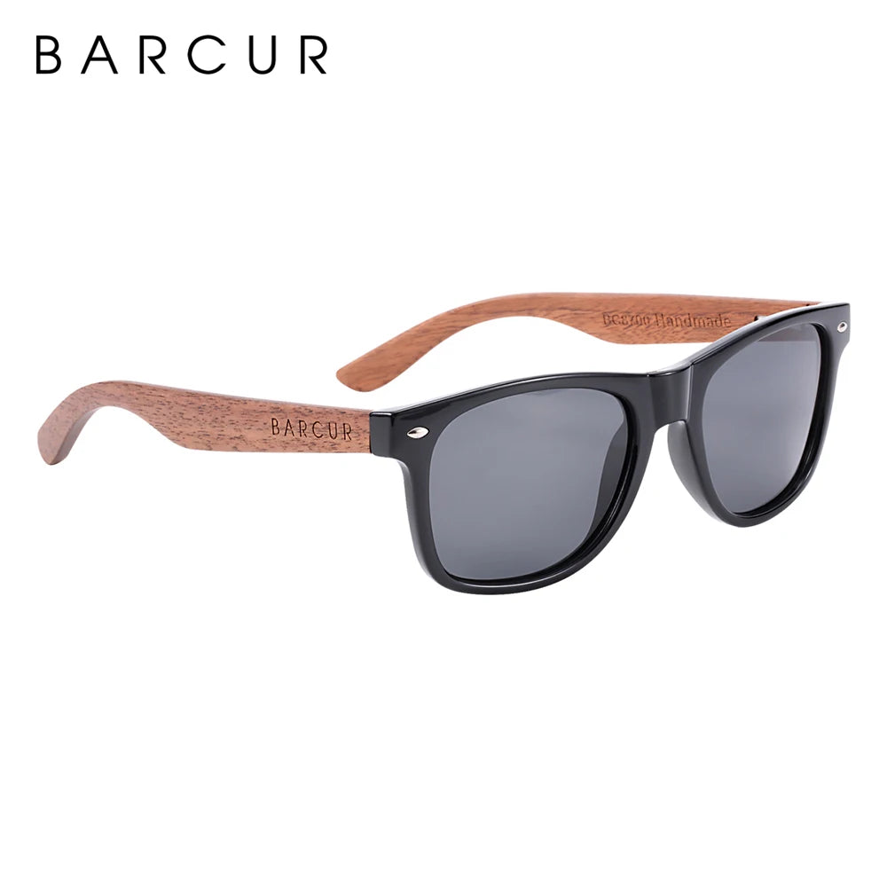BARCUR Black Walnut Polarized Sunglasses – UV400 Wooden Unisex Shades with Original Box
