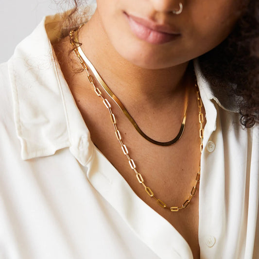 eManco Hot Fashion Paperclip Link Chain Necklace - Stainless Steel Gold Color for Women and Men