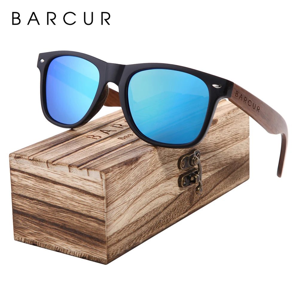 BARCUR Black Walnut Polarized Sunglasses – UV400 Wooden Unisex Shades with Original Box
