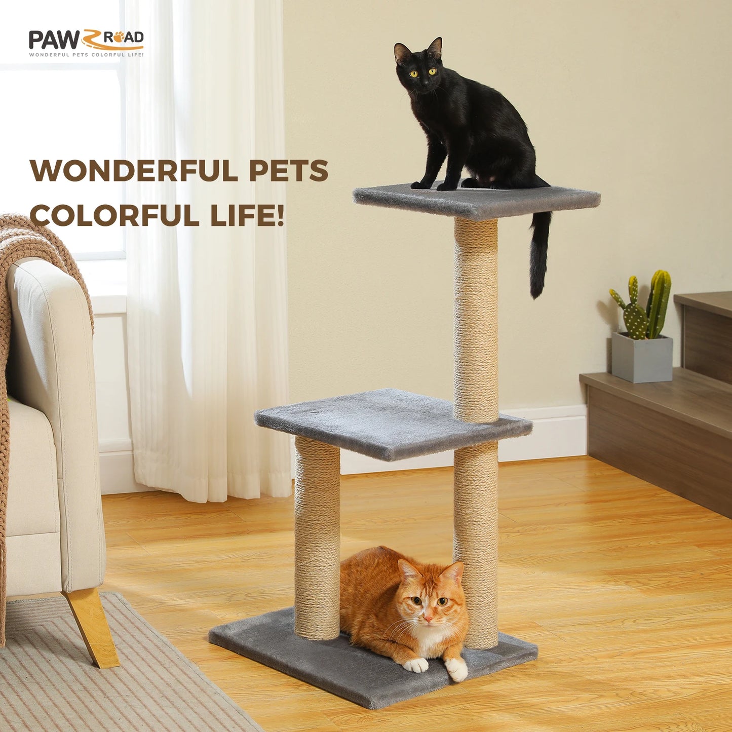 Cat Tree Tower for Indoor Cats - 2 Styles with Scratching Posts, Hammock, and Removable Top Perch - Grey