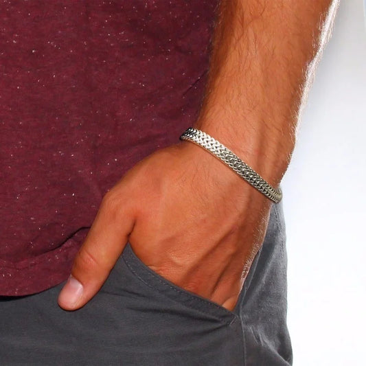 Stylish Stainless Steel Bali Foxtail Chain Bracelet for Men - Double Franco Link Chain Bracelet