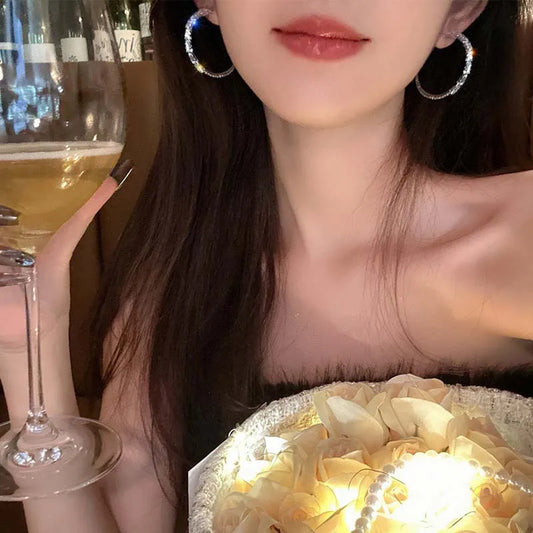 Luxury Shiny Zircon Circle Hoop Earrings for Women - 2025 New Fashion Big Round Wedding Jewelry