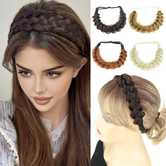 16-Inch Braided Synthetic Elastic Band Headband for Women – Stylish Hair Accessories in Black and Blonde