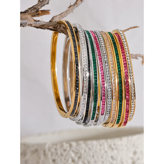 Yhpup Colorful Cubic Zirconia Stainless Steel Bracelet for Women - Luxury Fashion Jewelry