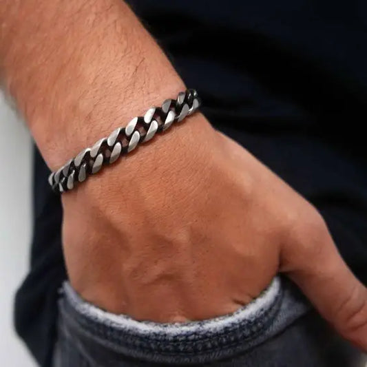 Retro Cuban Chain Bracelets for Men - Vintage Antique Stainless Steel Curb Dome Link Wristband