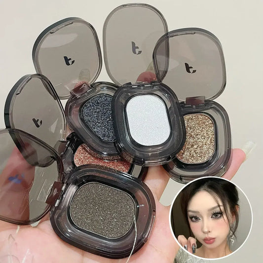 Glitter Punk Smoky Black Eyeshadow Palette - Metallic Dark Silver & Pearl Brown Shades