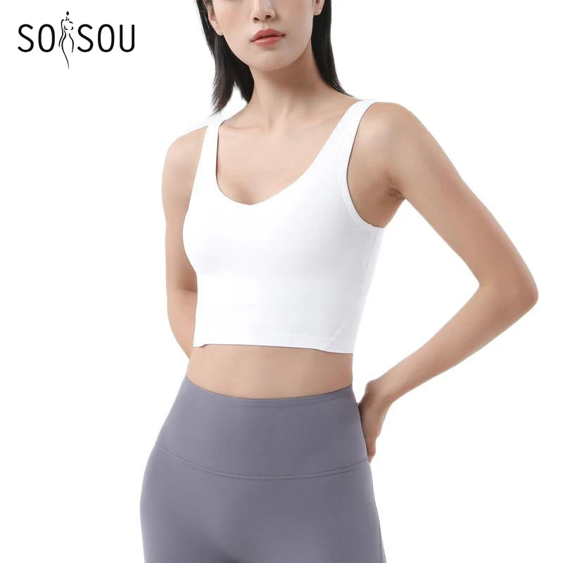 SOISOU Nylon Sports Bra - Women's Breathable Yoga Crop Top
