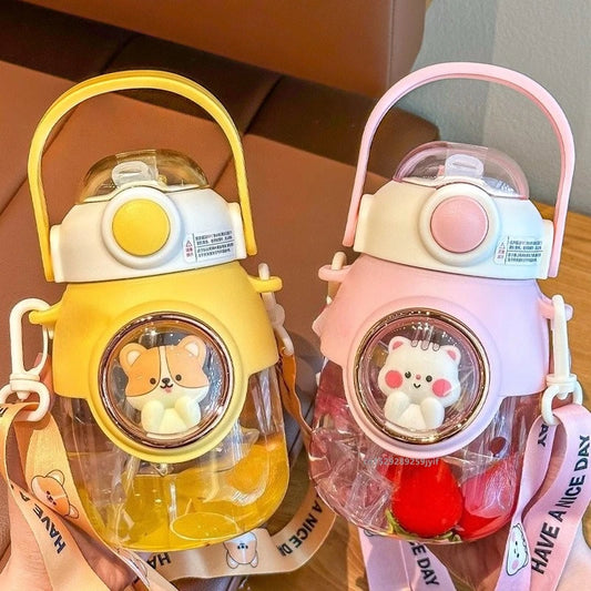 820ml Kids Water Sippy Cup with Cartoon Design and Straw - Portable Drinking Bottle for School