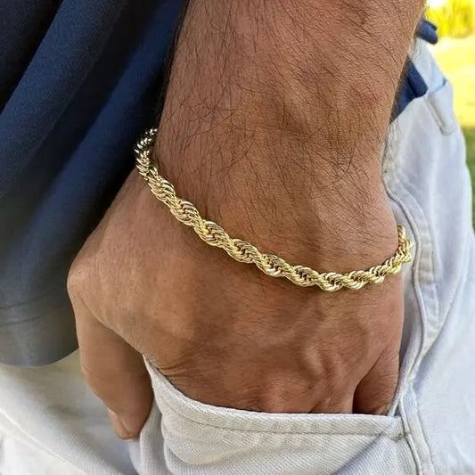 2-5MM Stainless Steel Rope Bracelets for Men Boys - Adjustable Gold Silver Links Wristband, Rock Punk Cool Jewelry Gift
