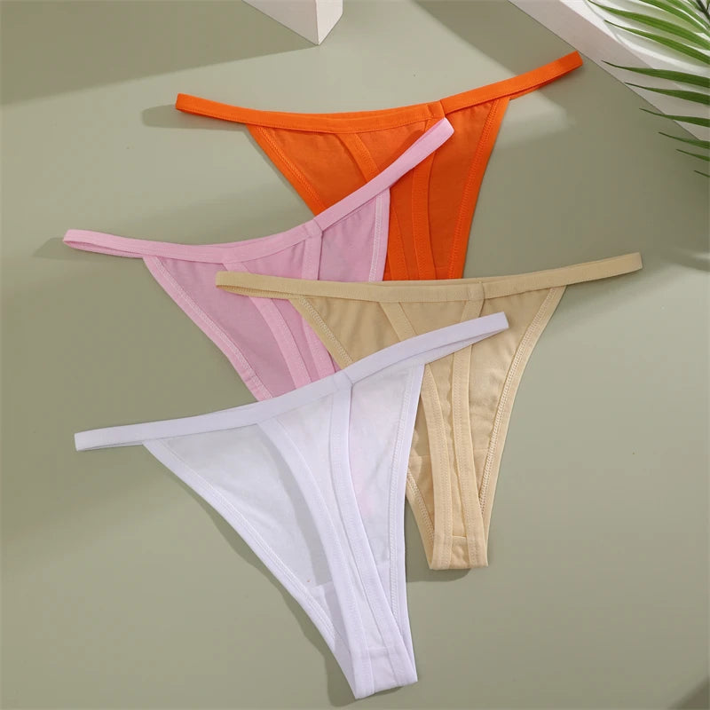 4Pcs Women's Cotton Thongs - Sexy Thin Waist Underwear