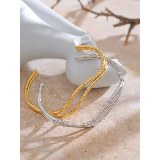 Yhpup Unique Stainless Steel Double Layer Hollow Adjustable Cuff Bracelet - Minimalistic Wrist Charm Jewelry Gift