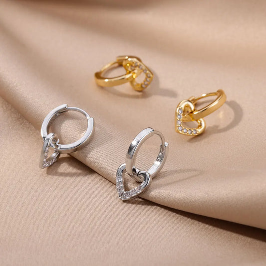 Hollow Zircon Heart Earrings for Women - Luxury Stainless Steel Geometric Jewelry Gift