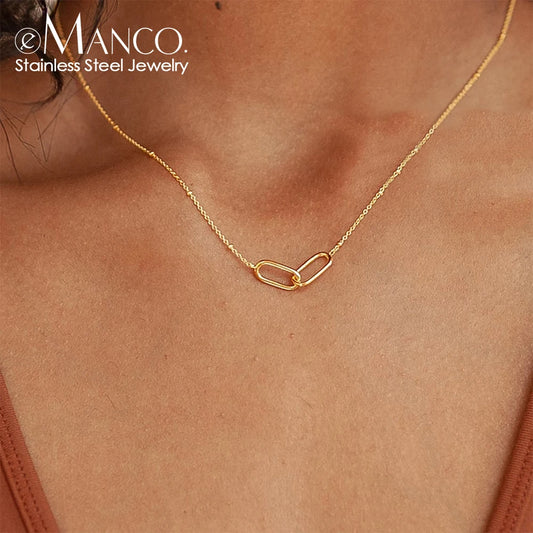 eManco Hot Fashion Stainless Steel Link Infinity Necklace - Women's Geometric Double Paperclip Pendant Jewelry
