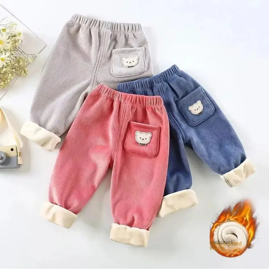 Kids Warm Pants with Cute Bear Print