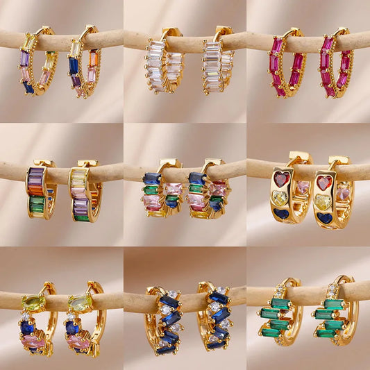 Colored Rainbow Zircon Earrings for Women - Mini Stainless Steel Geometric Circle Jewelry for Weddings and Parties