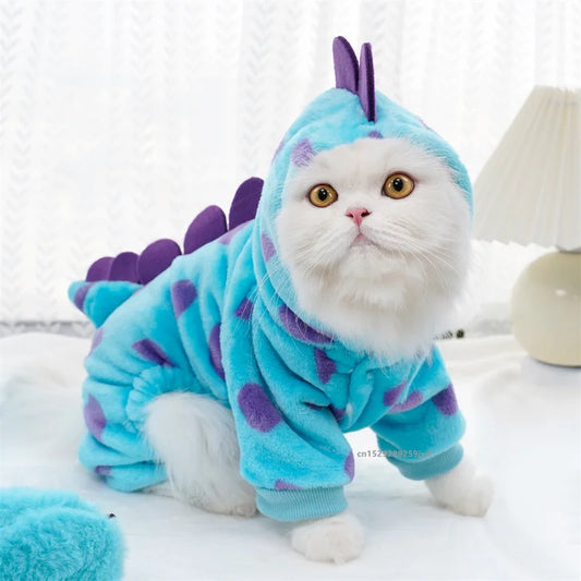 Warm Blue Dinosaur Hooded Coat for Dogs and Cats - Perfect Autumn and Winter Outfit