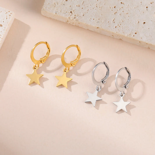 Skyrim Moon Star Drop Earrings – Gold Stainless Steel Hoop Earrings for Women and Girls