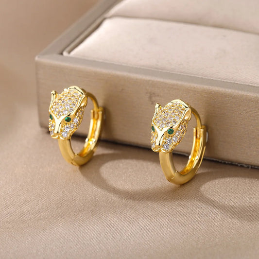 Punk CZ Stone Crystal Panther Hoop Earrings – Statement Jewelry for Women