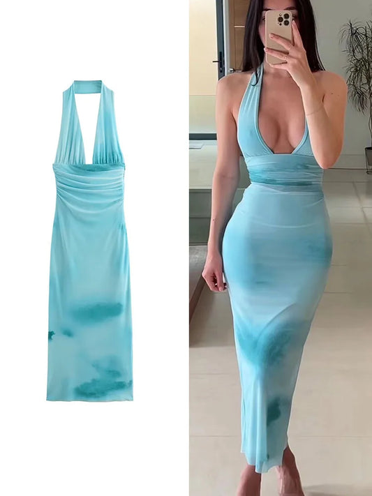 TFMLN 2024 Women Summer Slim Tie-dye Gradient Dress