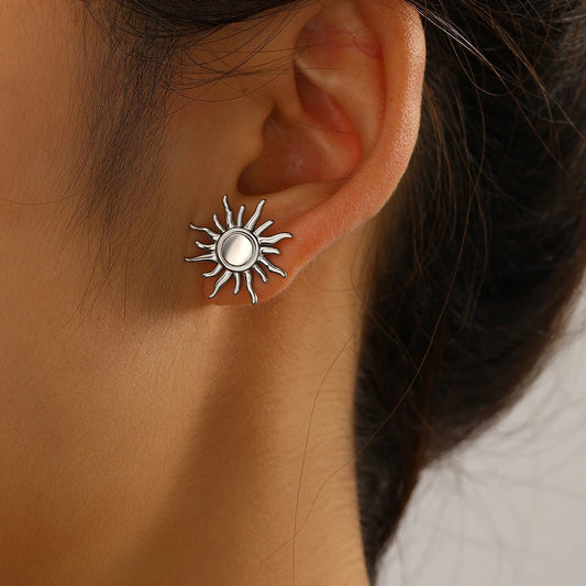 Elegant Stainless Steel Sunflower Flower Earrings for Daily Wear