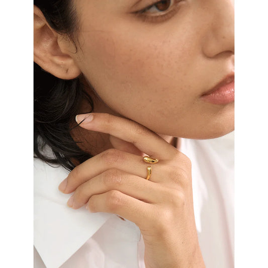 Yhpup Minimalist Stainless Steel Open Chic Adjustable Ring - 18K Golden Fashion Jewelry
