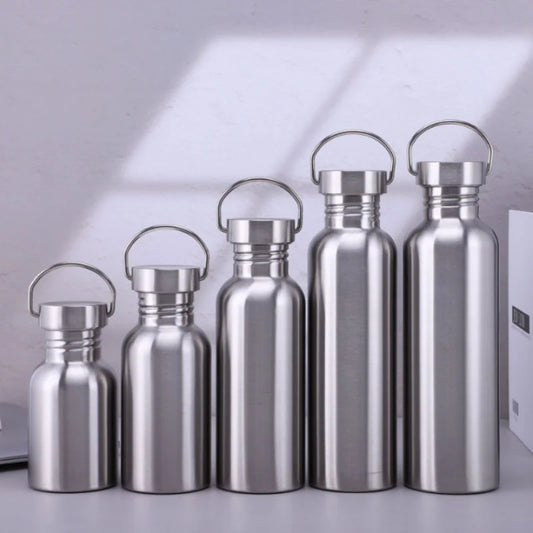 500/750/1000ml Stainless Steel Water Bottle - Single Wall Large Capacity Vacuum Flask for Cycling and Sports