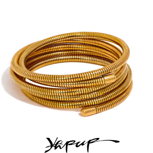 Yhpup Stainless Steel Stackable Multi-Layer Wrap Arm Bracelet - Unisex Waterproof Fashion Jewelry