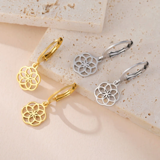 Flower of Life Drop Earrings - Stainless Steel Sacred Geometry Jewelry for Women and Girls