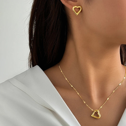 Stainless Steel Jewelry Set Necklace Earrings with Romantic Love Pendant for Women - Creative Gifts